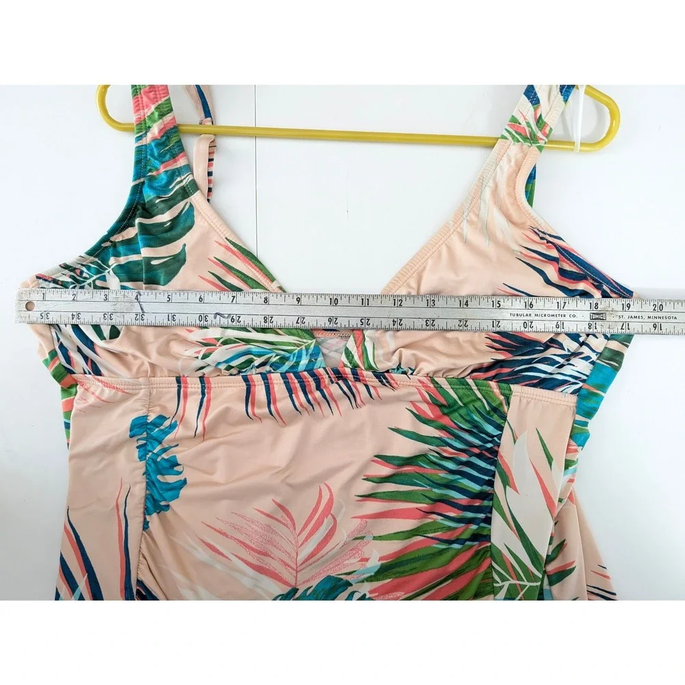 Liz Claiborne Tropical Palm Print Tankini Top Peach Pink Blue Green Size 16